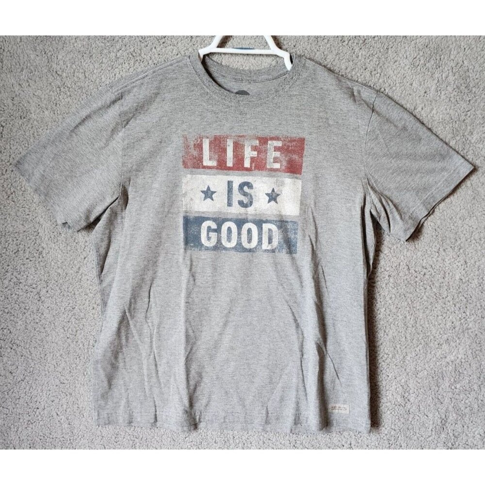 Life is Good Crusher Tee Gray USA American Patriotic Graphic T Shirt Size XL